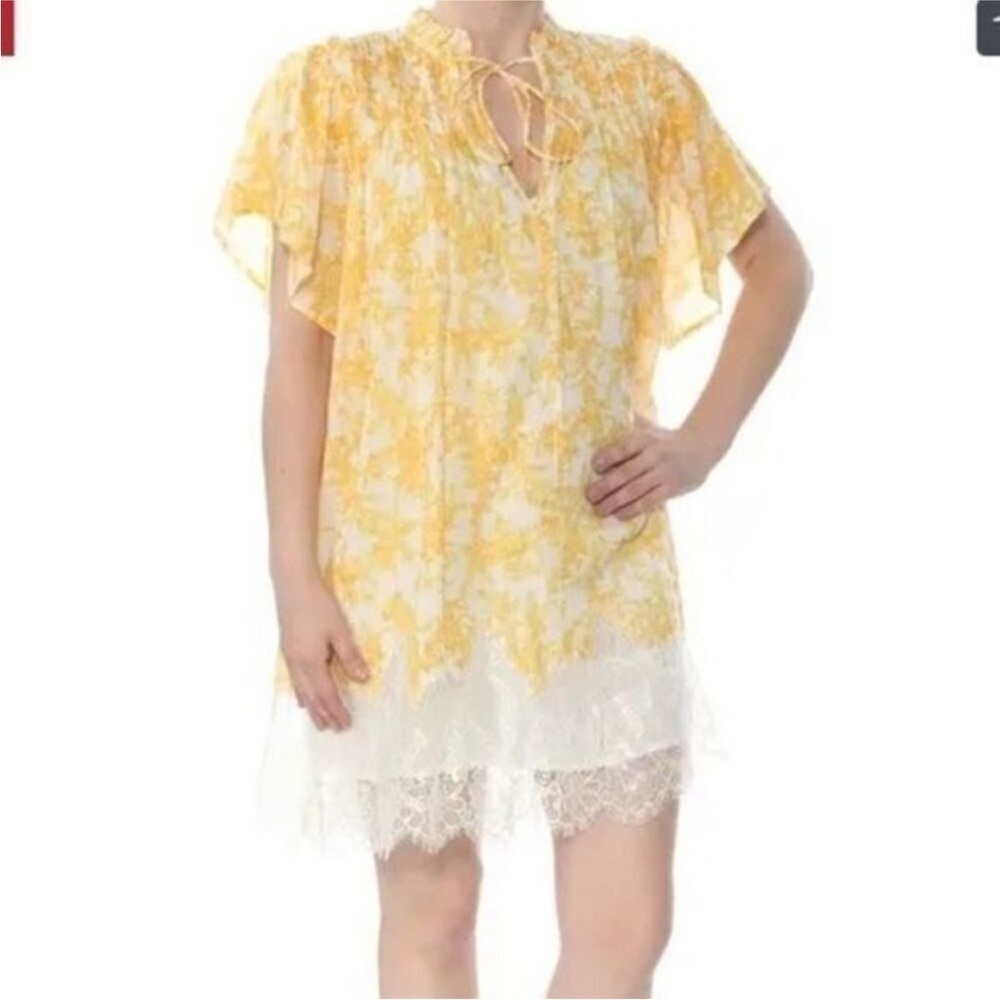 Free people boho lace trim yellow dress XS